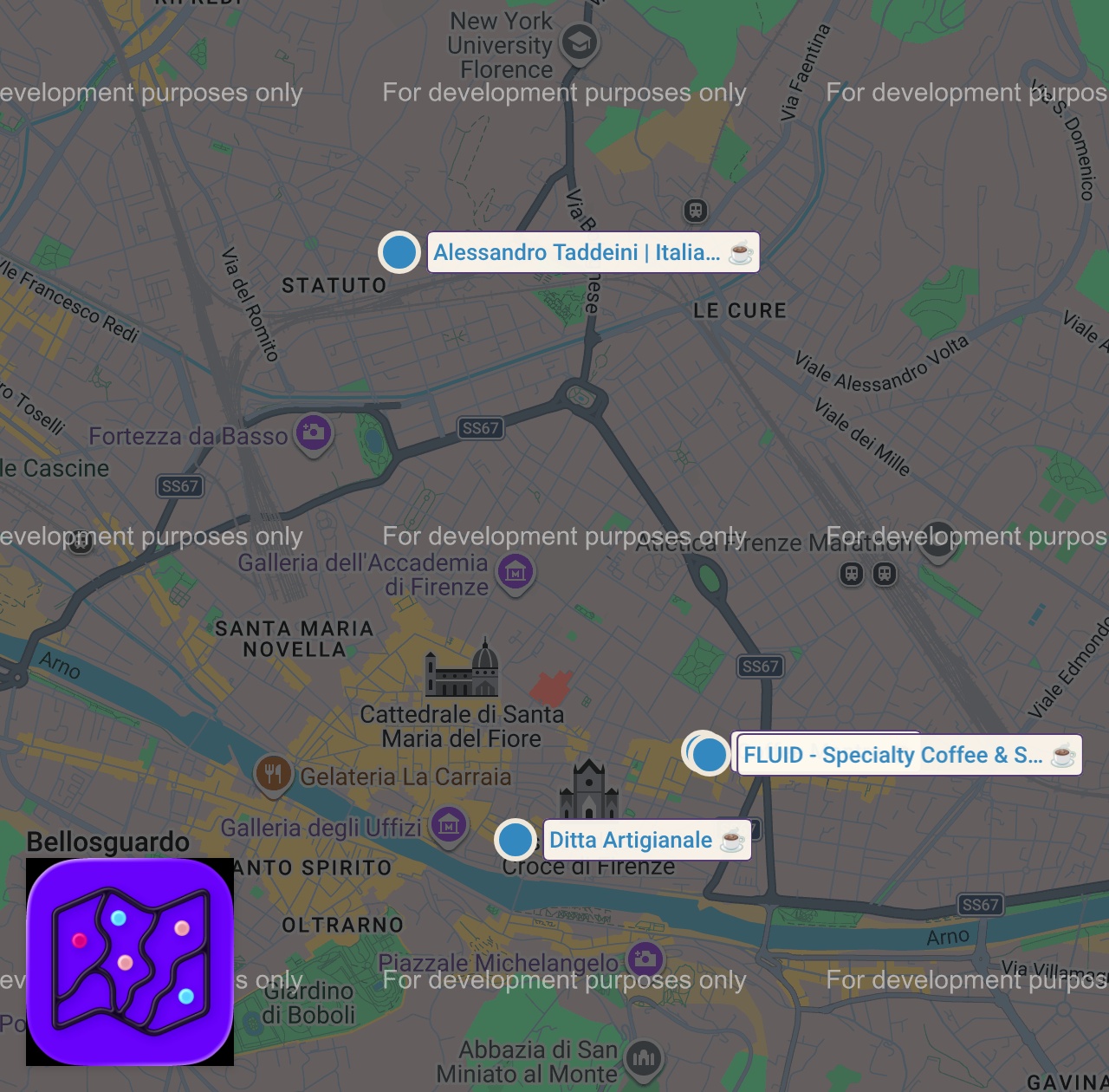 Map of 4 spots from Discover the 4 BEST Coffee Shops in Firenze Italy