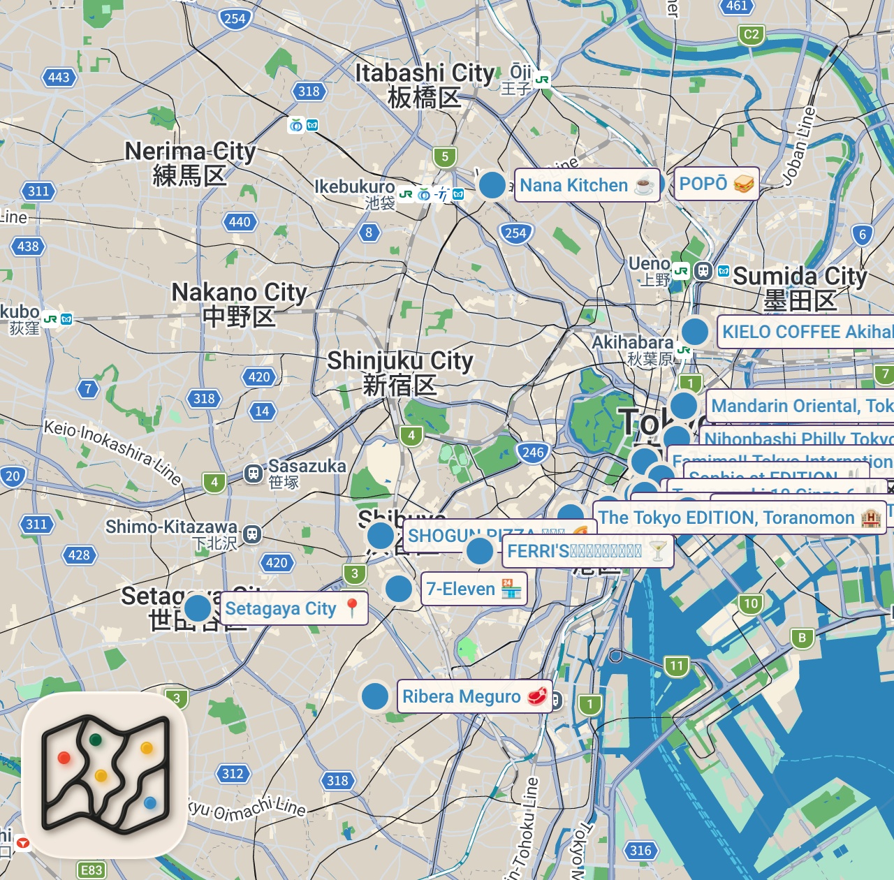 Map of 18 spots from 10 MUST EAT Tokyo Japan Restaurants
