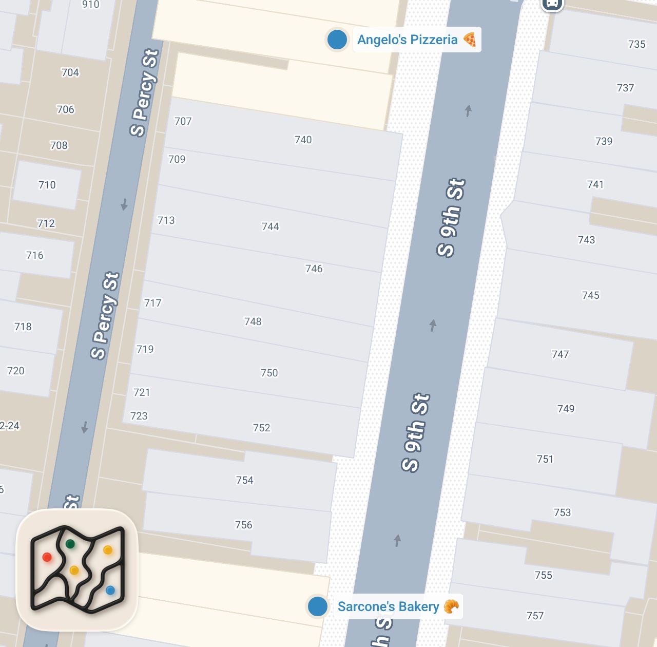 Map preview for Best Philly Food!! CHEESESTEAK NINJA, Grandma Pizza + Hoagies at Angelo's Pizzeria!