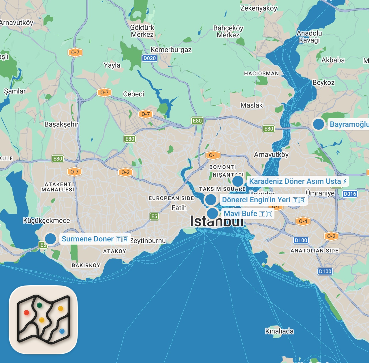 Map preview for İstanbul'un En İyi Et Döneri / 5 Et Dönerci Gez!