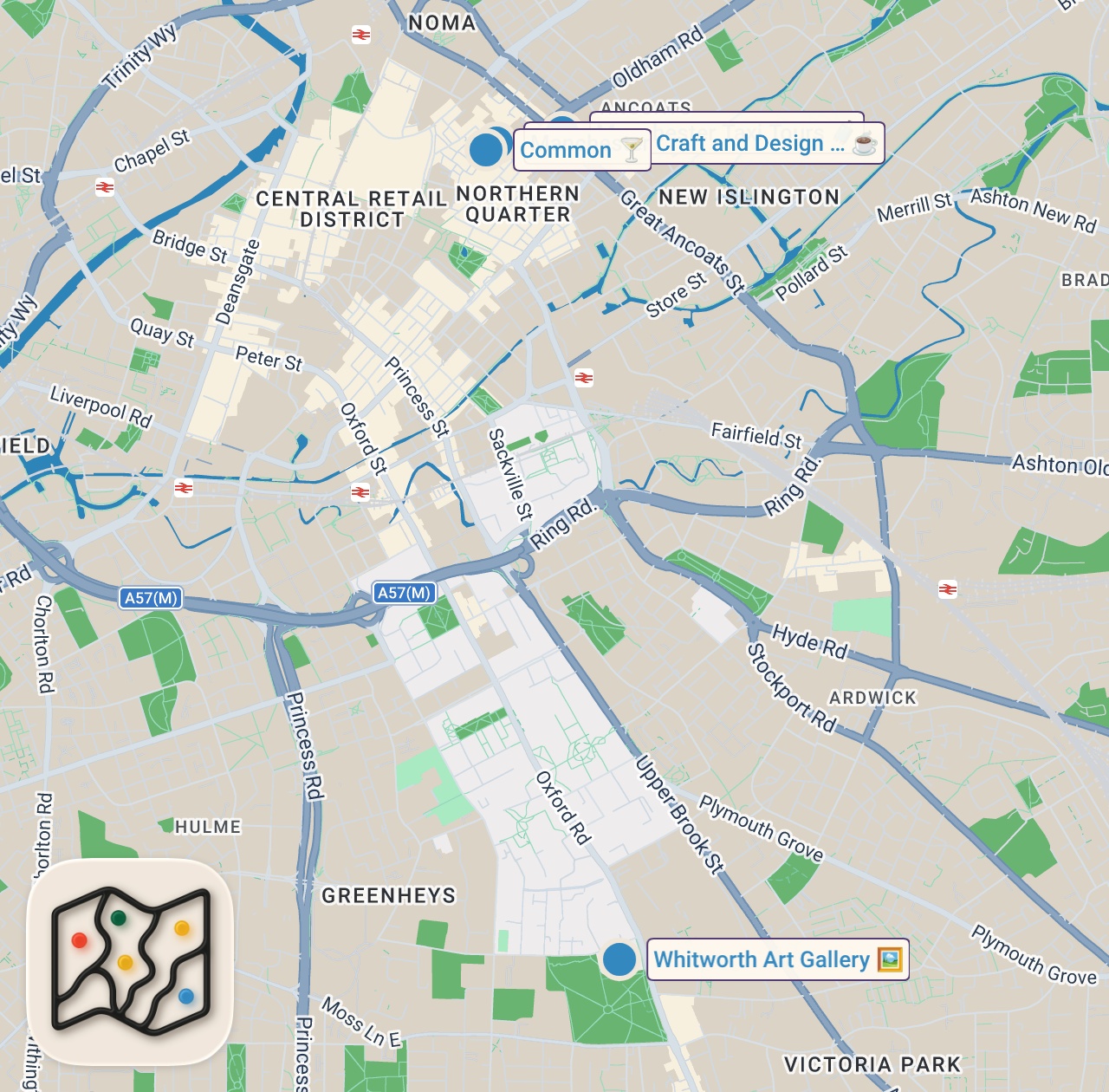 Map of 4 spots from MANCHESTER NORTHERN QUARTER | ENGLAND TRAVEL VLOG #9