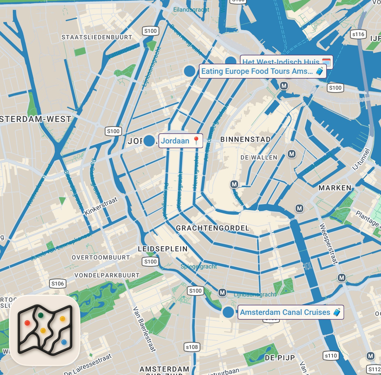 Map of 4 spots from FOOD TOUR! Let's Try Dutch Food 😋 Amsterdam Food Tour