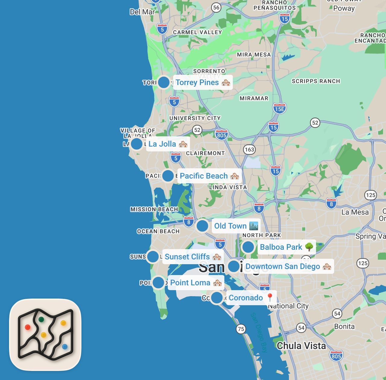 Map preview for San Diego’s Top 10 Must-See Spots 📸 Stunning Views & Fun Activities!