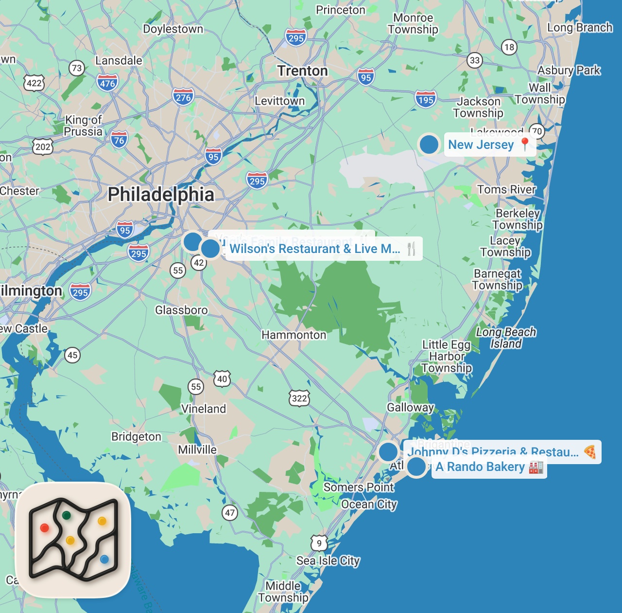 Map preview for "GiGi Roast Beef Special" at Louie G's in Sewell, NJ (PART 1)