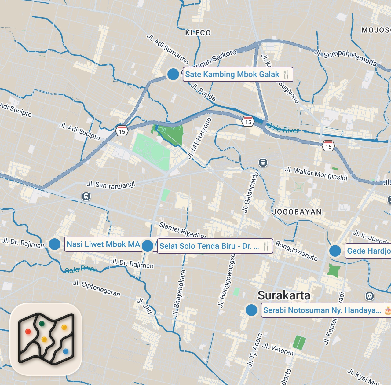Map preview for SURAKARTA Best Food Guide - 9 dishes to try in SOLO, Indonesia