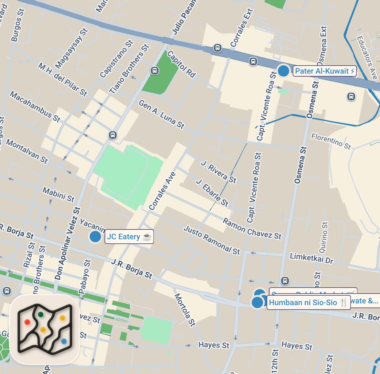 Map of 6 spots from Philippines Street Food!! 14 Hour FILIPINO STREET FOOD Tour in Cagayan de Oro (CDO)!! 🇵🇭