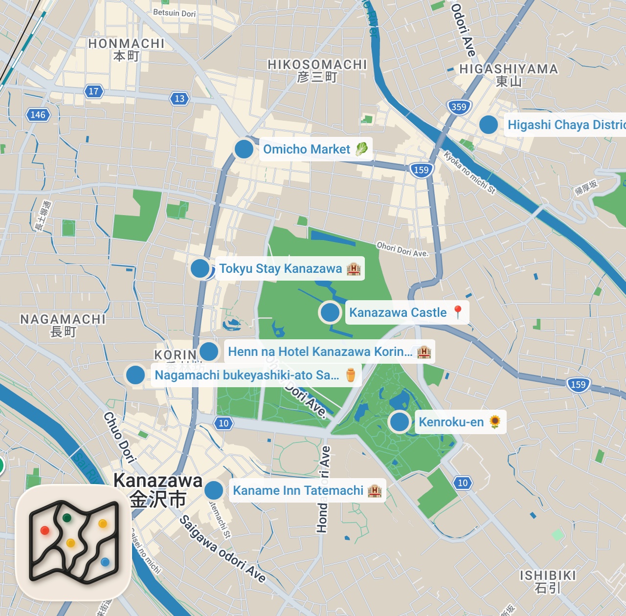 Map preview for KANAZAWA, JAPAN (2026) | Top Things To Do In Kanazawa (For A One Day Visit)
