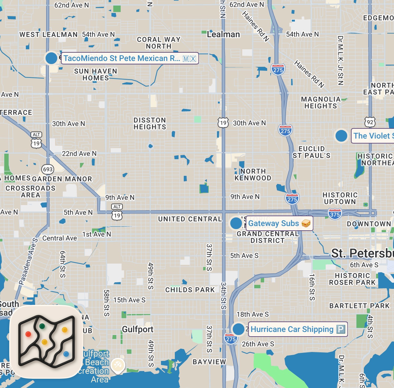 Map preview for Eating at VIRAL Restaurants For 24 Hours (St. Petersburg, FL)