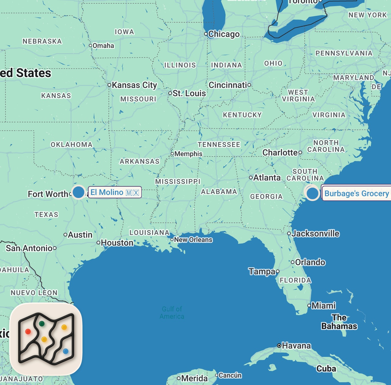 Map preview for I Ate Supermarket Restaurants For 24 Hours... (South Carolina)