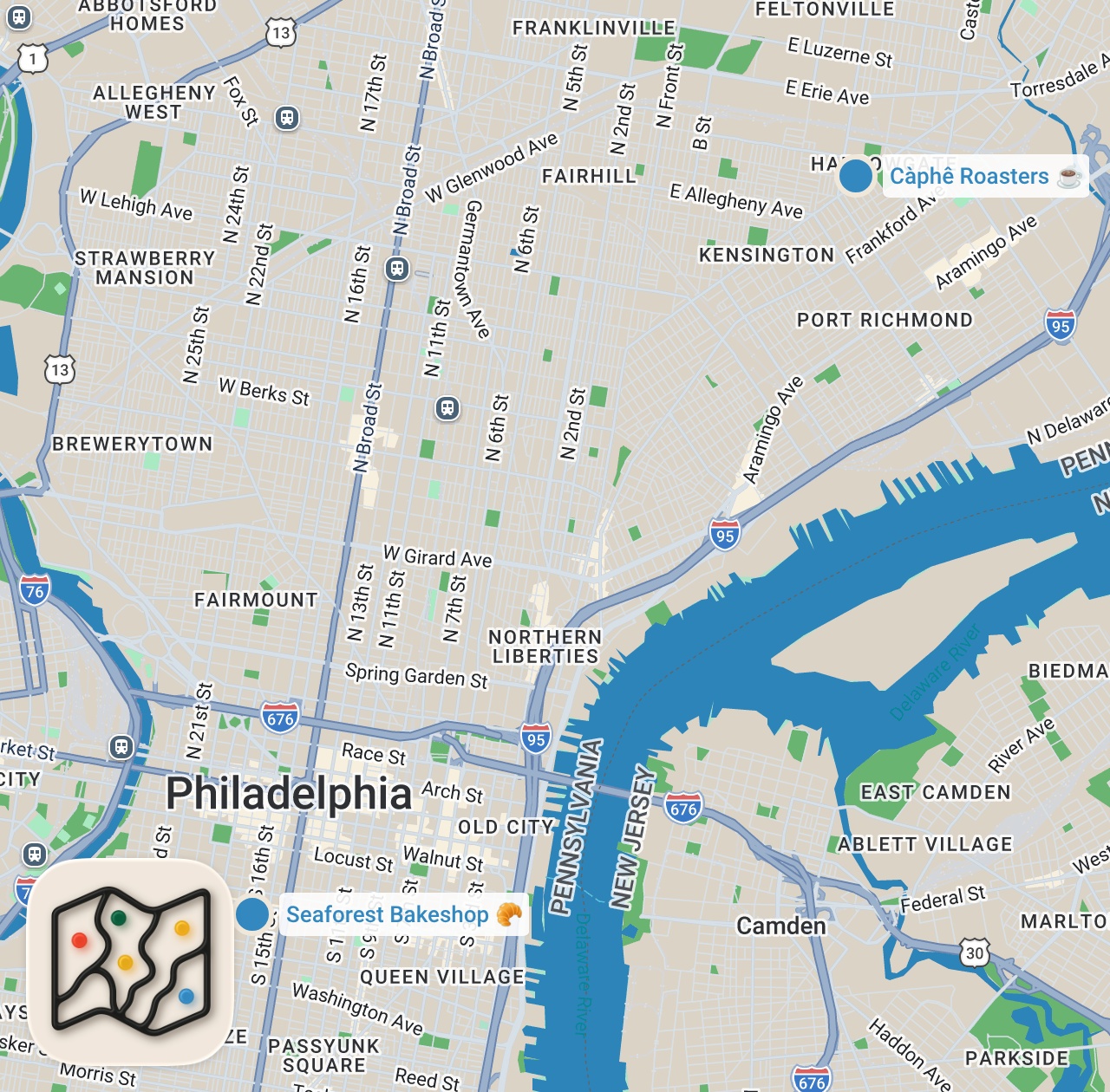 Map preview for Trying a newer bakery in Philly!