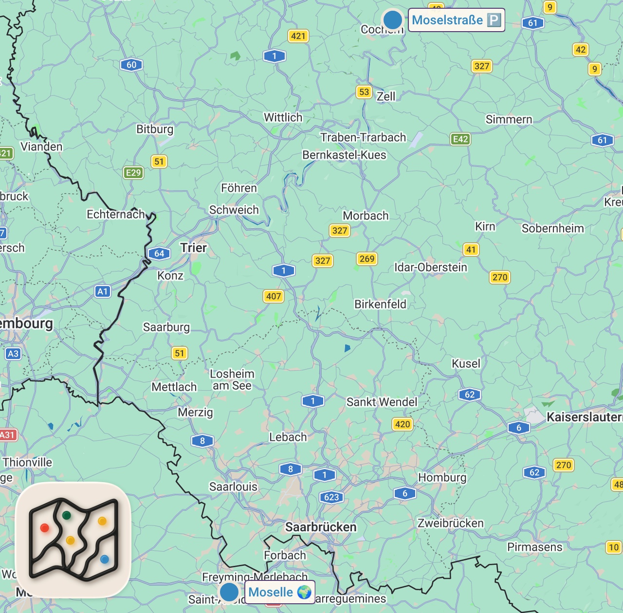 Map of 2 spots from Germany's steepest hiking trail: Calmont via ferrata on the Moselle