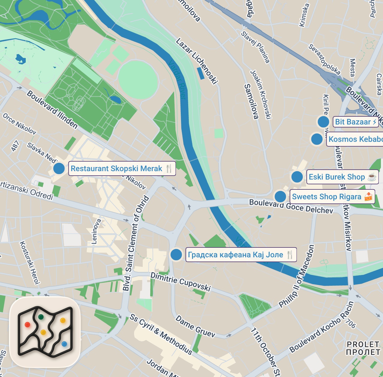 Map preview for 24 Hour MACEDONIAN FOOD in SKOPJE 🇲🇰 Tavče gravče + Pastrmajlija + Kebabs + Old Town Skopje