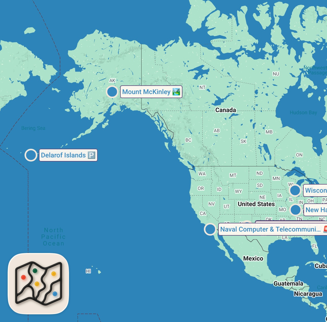 Map of 7 spots from Most Shocking Alien Encounters | Travel Channel