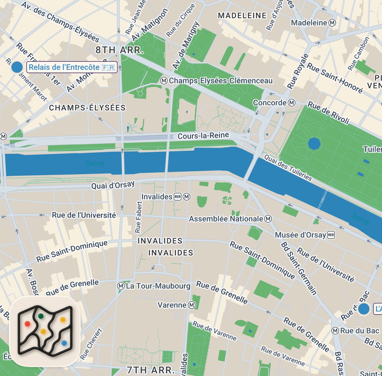 Map of 2 spots from Steak frites sandwiches in PARIS