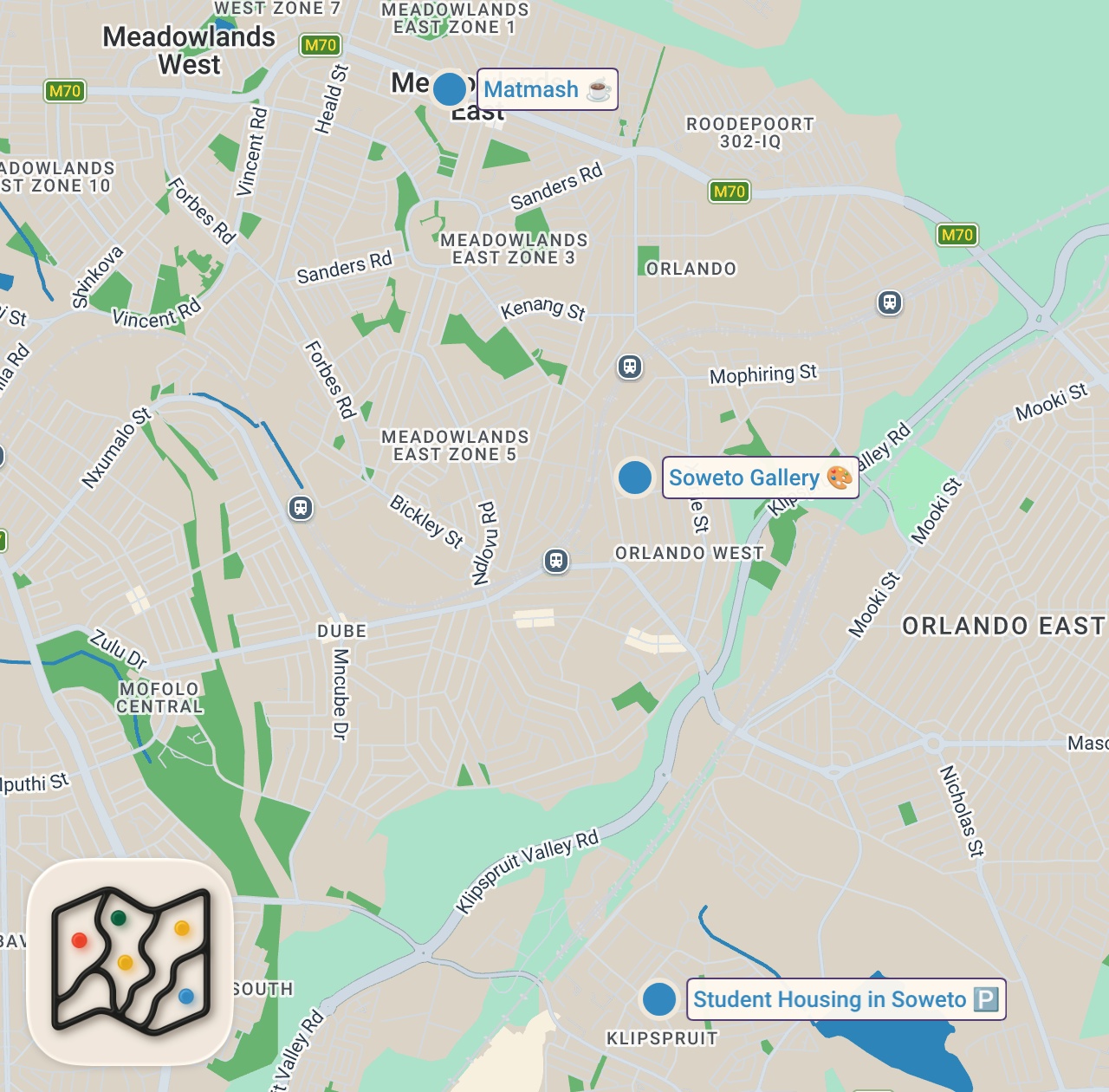 Map of 3 spots from I Traveled to South Africa for Street Food!! (Underrated)