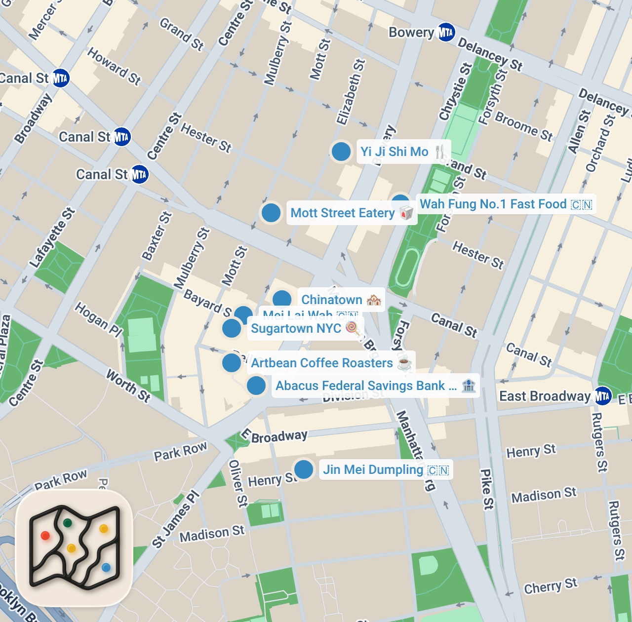Map preview for Trying the BEST STREET FOOD in NYC CHINATOWN🥢🥮⋆✶.˚