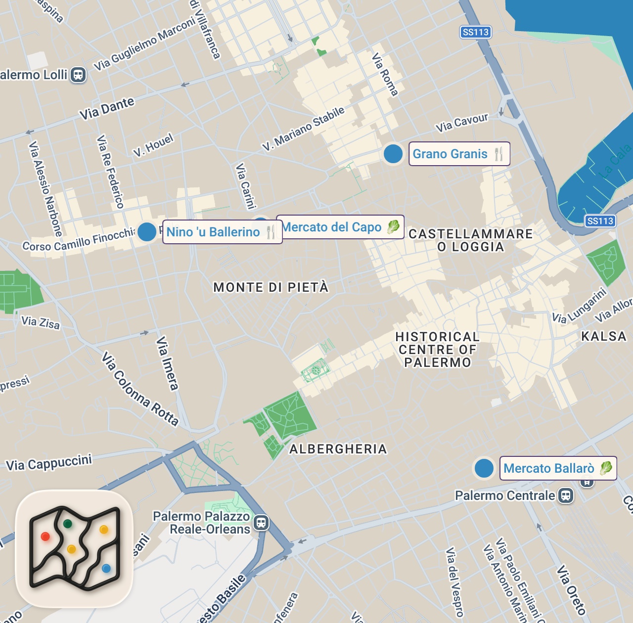 Map preview for 24H Of Italian Food in PALERMO, Sicily | Local Markets & Insane Street Food