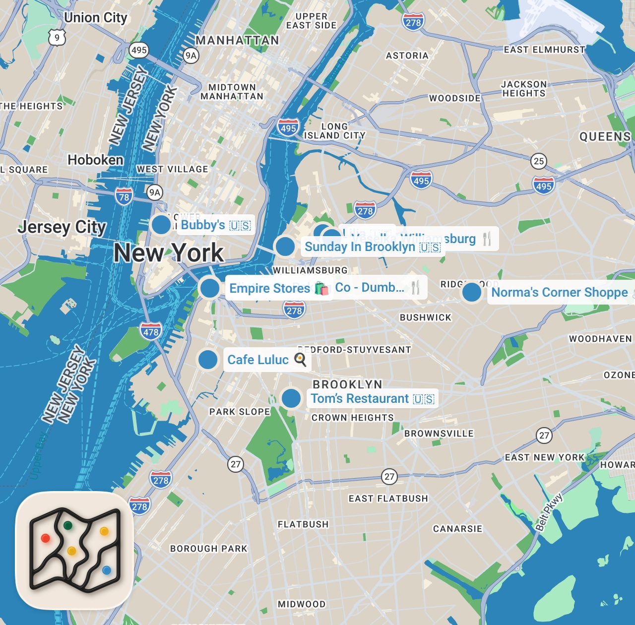 Map preview for Top 10 Best Pancakes in New York City