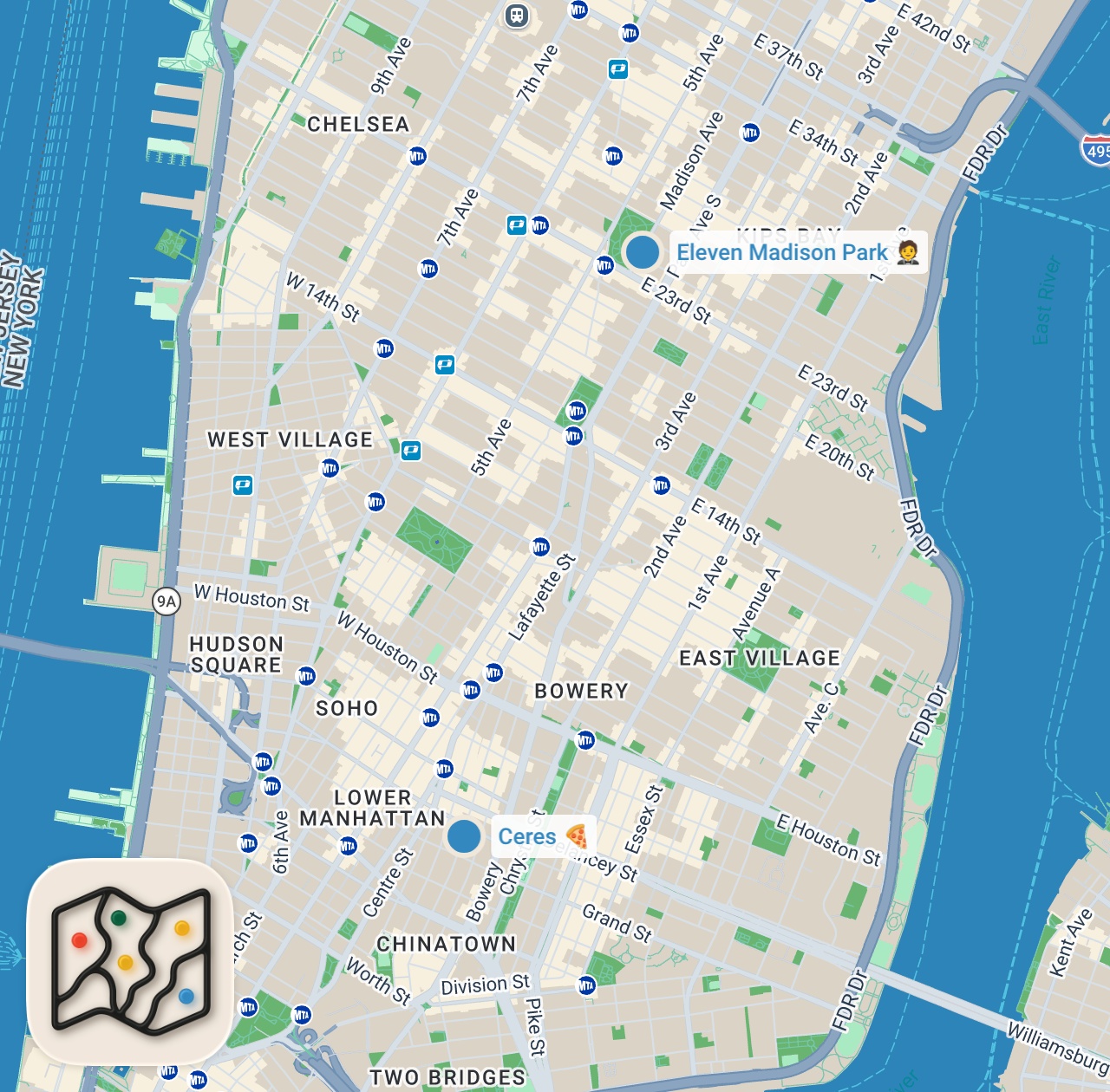 Map preview for TRYING TOP-RATED NEW PIZZERIA IN NYC📍 Ceres (Little Italy, Manhattan)