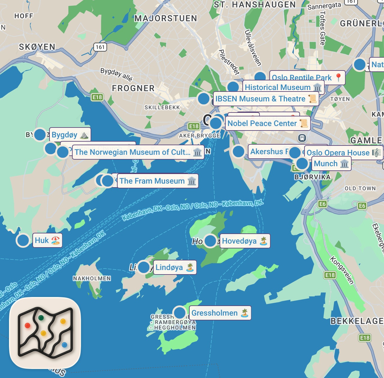 Map of 22 spots from Top 20 Things to do in Oslo, Norway | 2026 Travel Guide