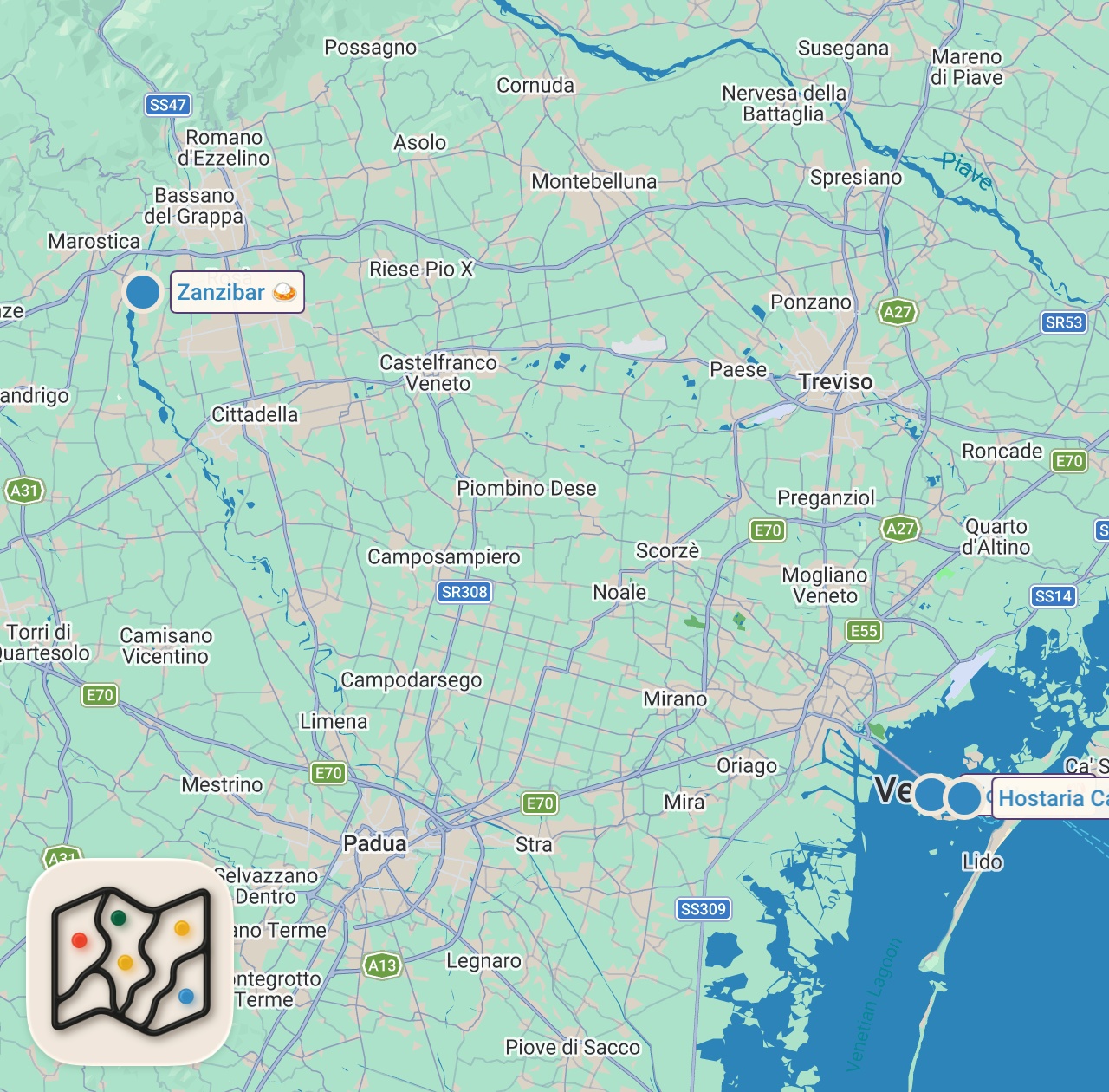 Map of 3 spots from A weekend in the life of a Restaurant Owner in *ITALY*