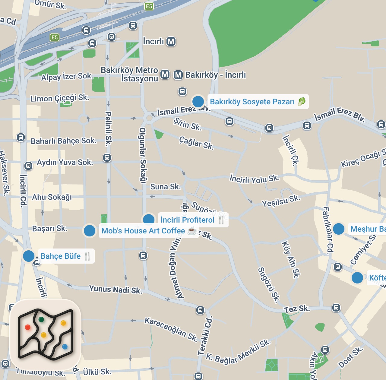 Map preview for Bakırköy Lezzet Rehberi | Bafra Pidesi, Kelle Paça, Arnavut Ciğeri, Ekler - Ayaküstü Lezzetler