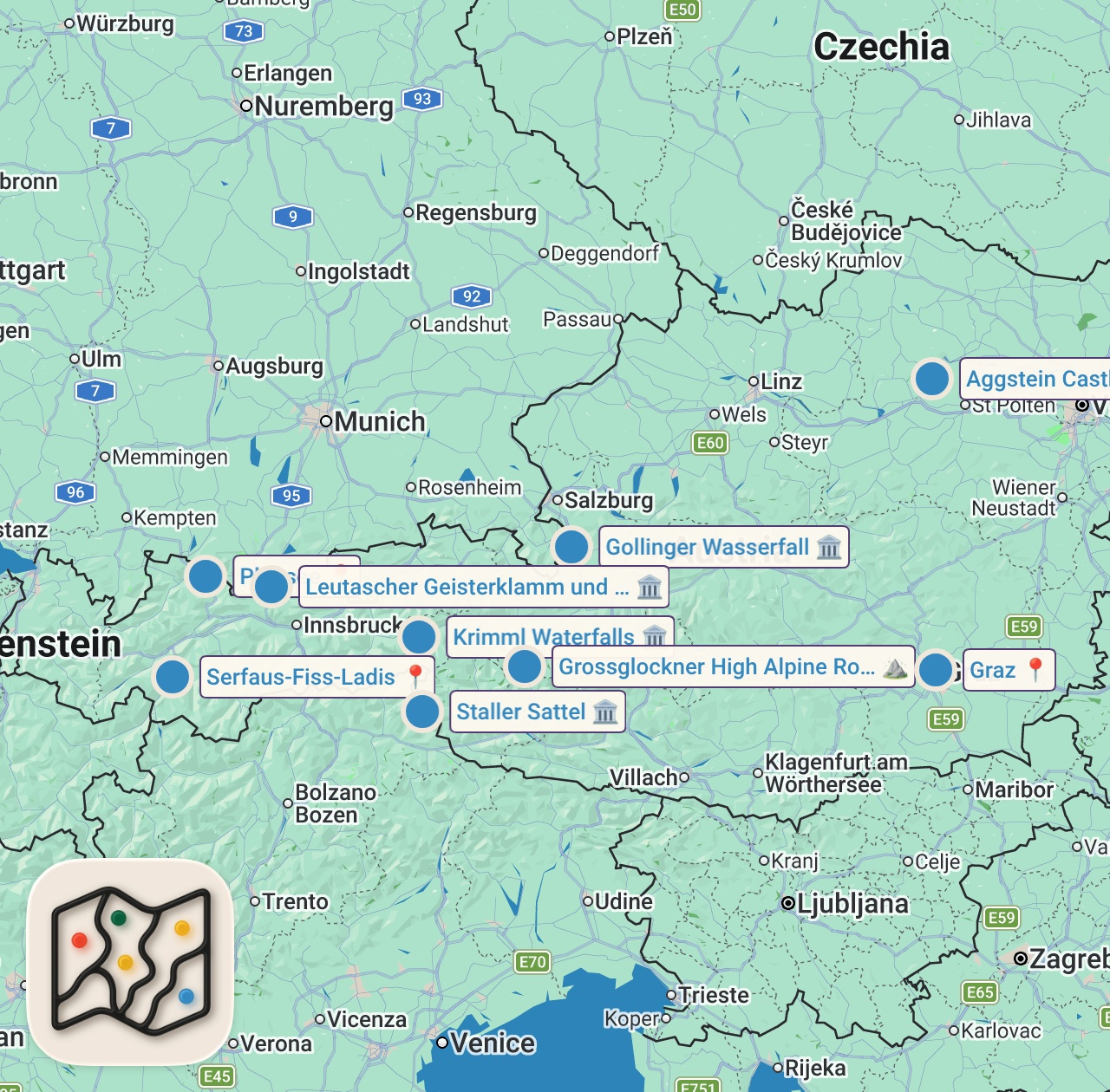 Map of 9 spots from Österreich entdecken: Die 10 schönsten Orte für deine Reise!