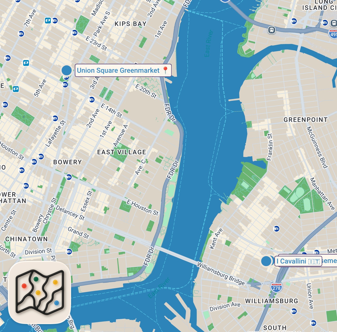 Map of 3 spots from A Day at Brooklyn's Busiest New Restaurant I Cavallini — Mise En Place