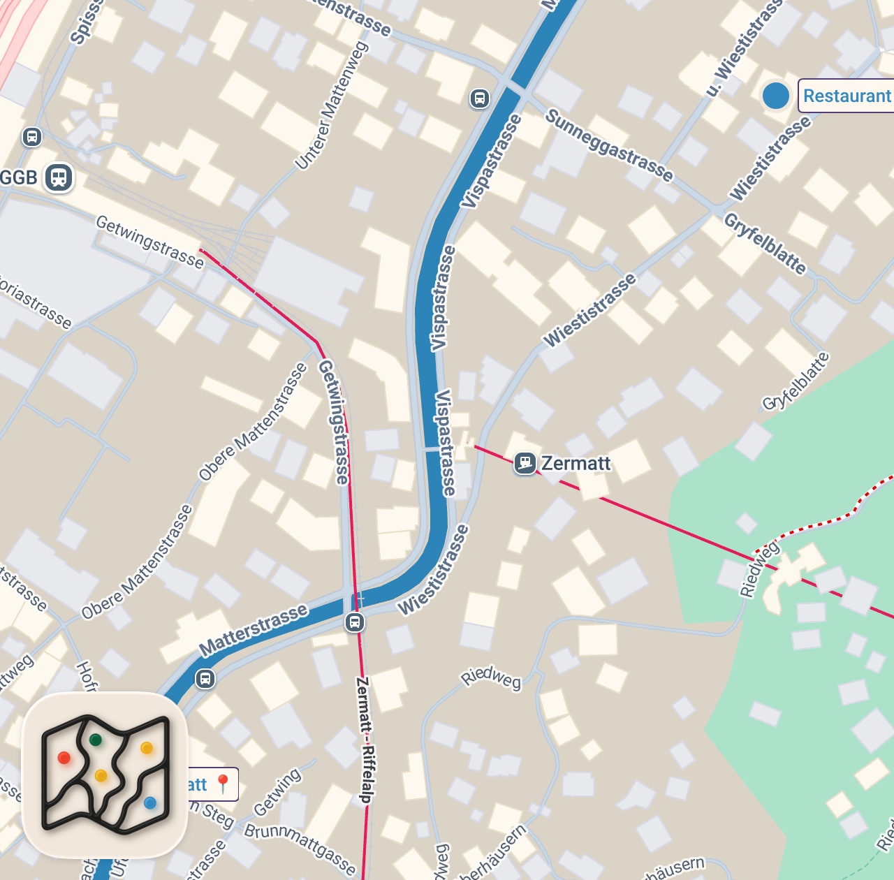Map of 2 spots from ZERMATT | Must-Try Swiss Food + Best Restaurants in Zermatt | Where + What to Eat