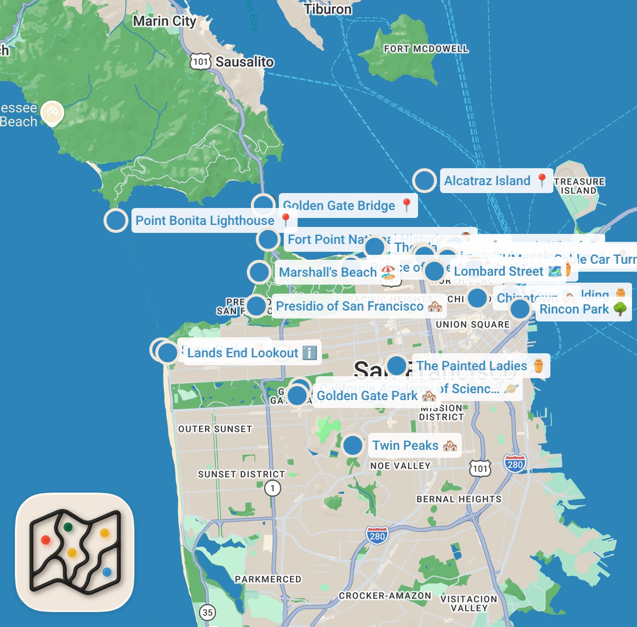 Map preview for 24 Things to Do in San Francisco