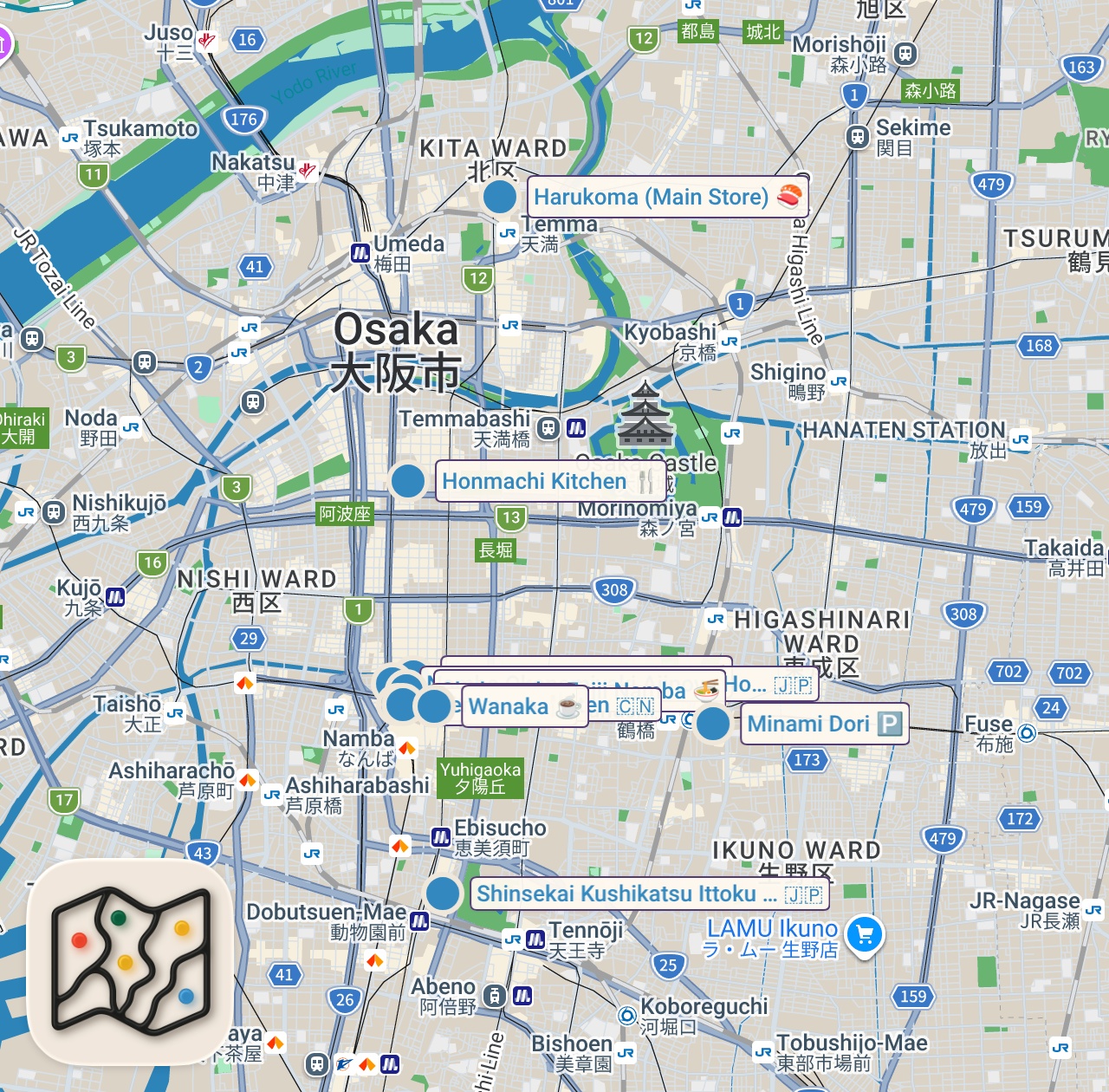 Map of 10 spots from Top 10 Local Eats in Osaka : Only Locals Know
