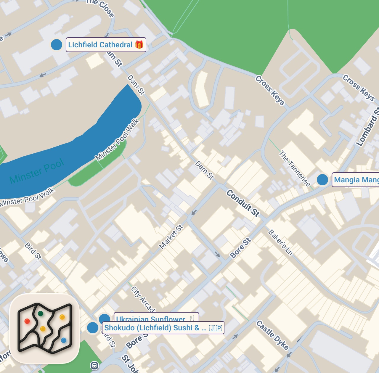 Map of 4 spots from Lichfield might be my new favourite city 😍