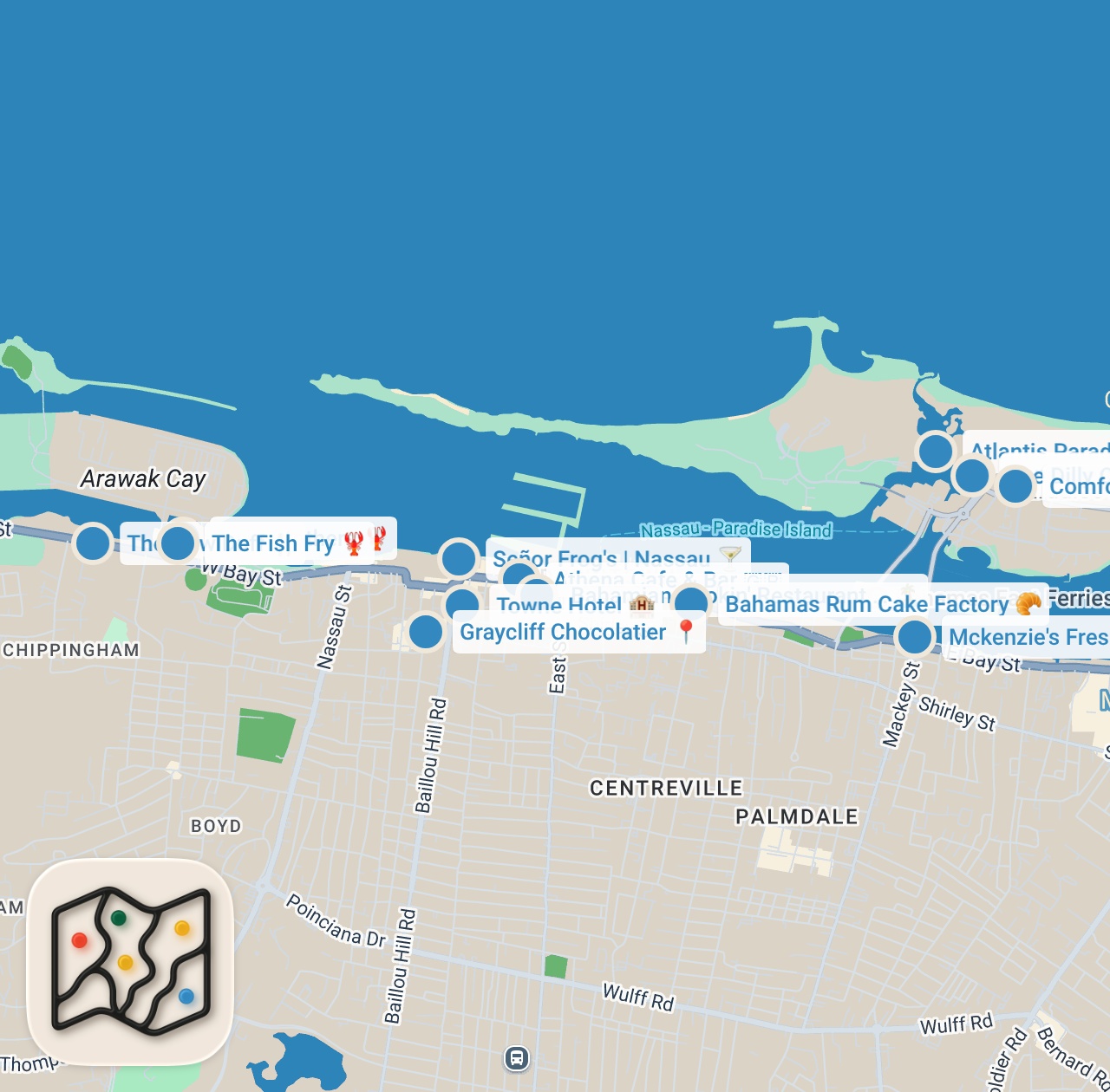 Map preview for Nassau Bahamas FOOD TOUR: Conch, Fish Fry, Guava Duff