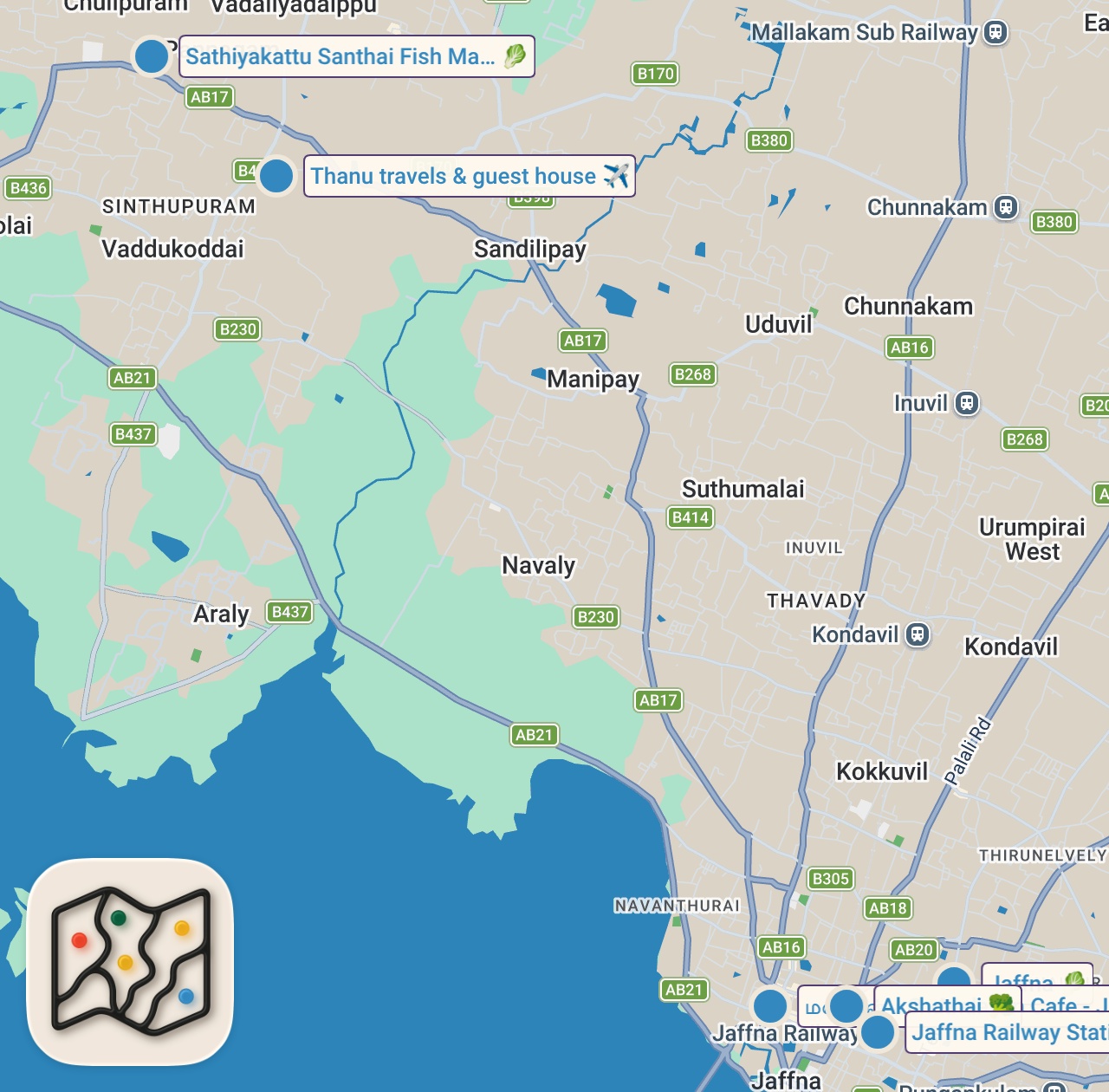 Map of 6 spots from $100 Head Massage In The Forgotten Part Of Sri Lanka - Jaffna 🇱🇰