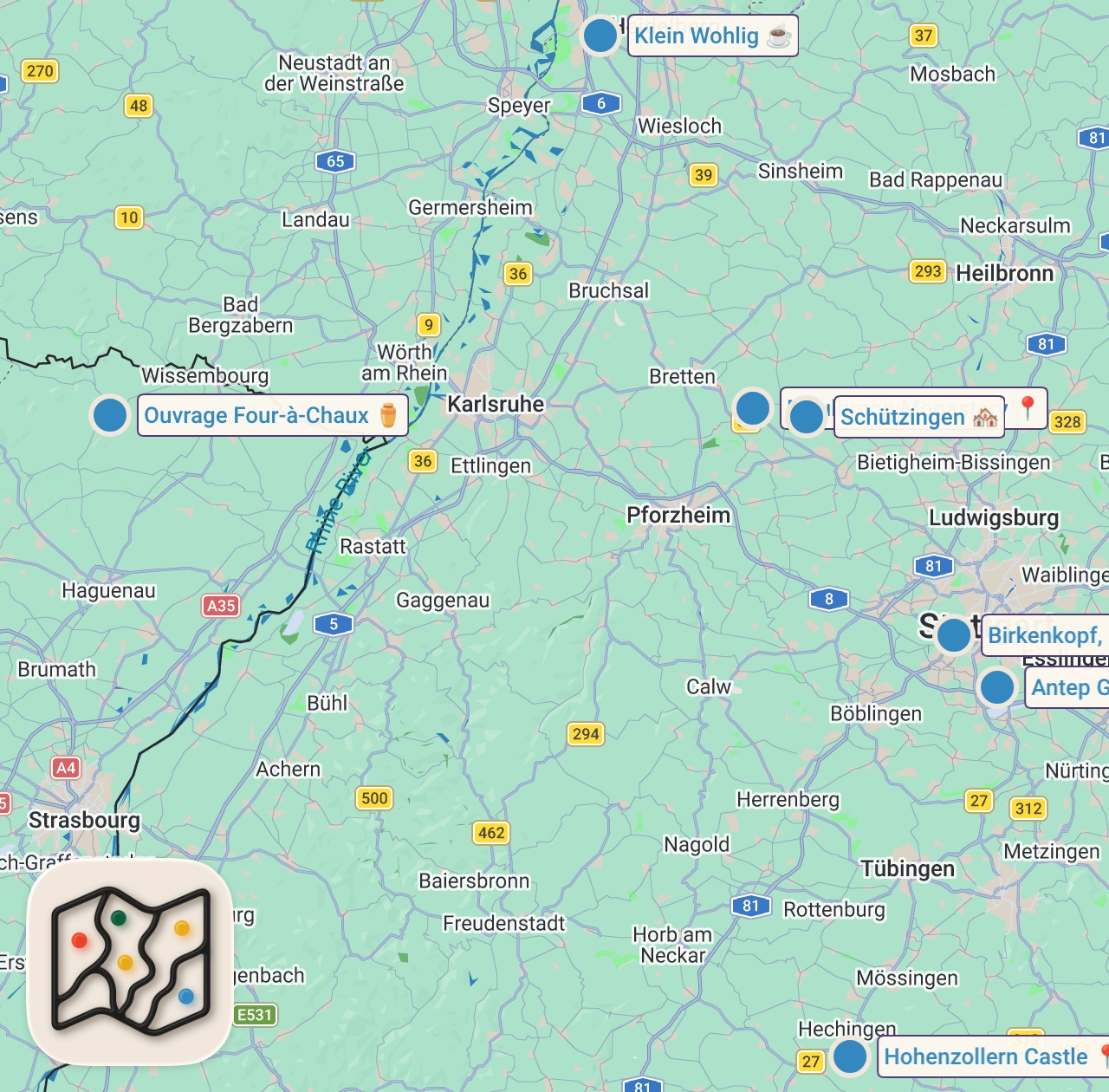 Map preview for 5 Days Exploring Germany - WWII Bunkers, Castles, Food & Fun