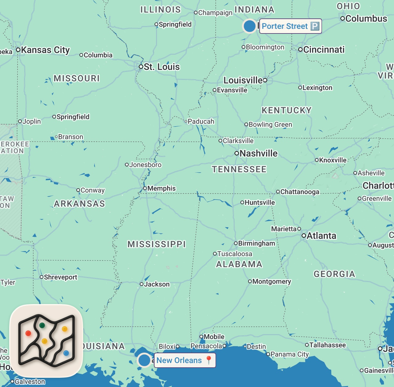 Map of 2 spots from Is There a Spirit Behind the Voodoo Mask!? | A Haunting | Travel Channel