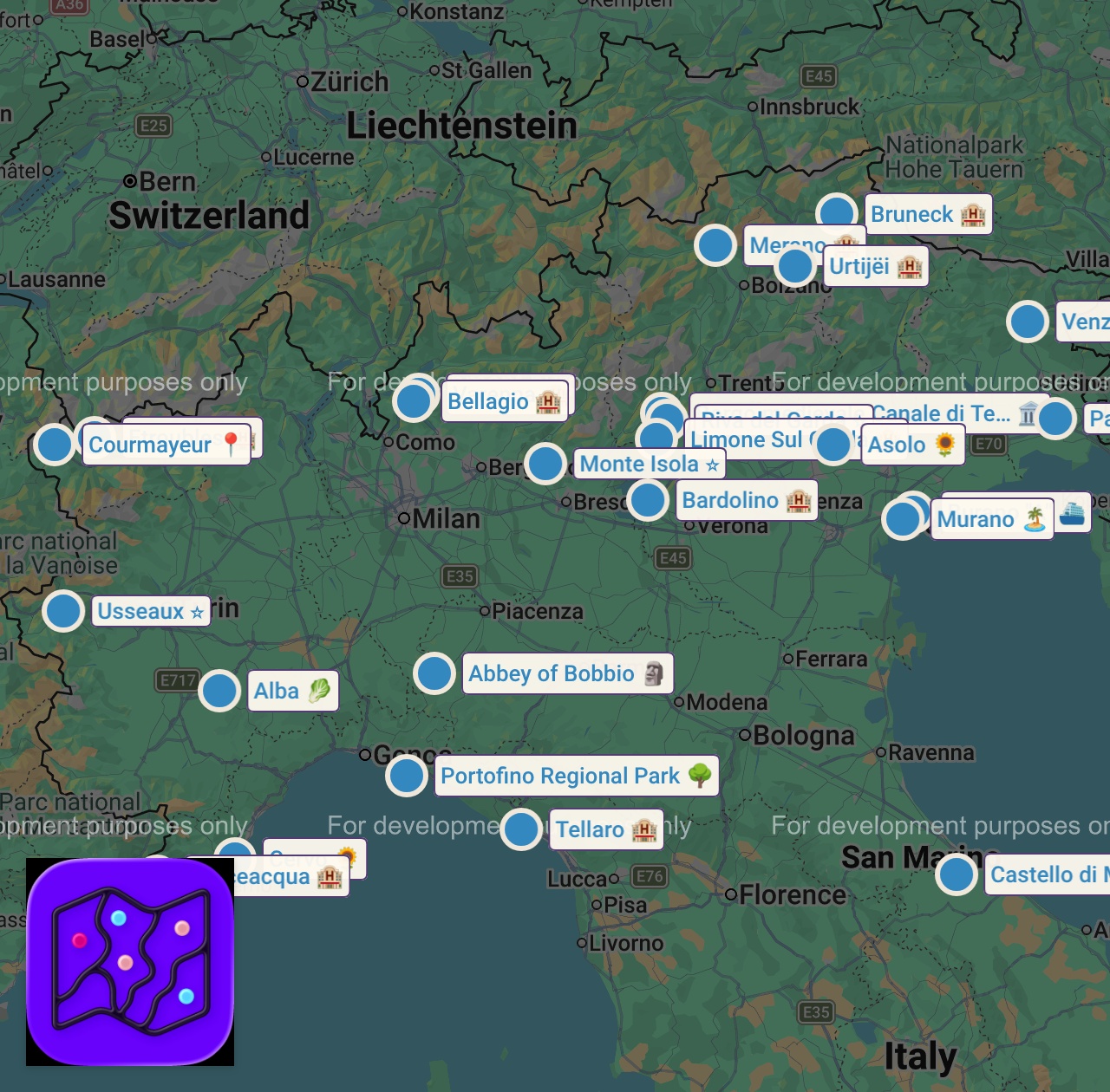 Map of 50 spots from 50 Most Beautiful Villages in Italy | Northern Italy Hidden Gems Edition