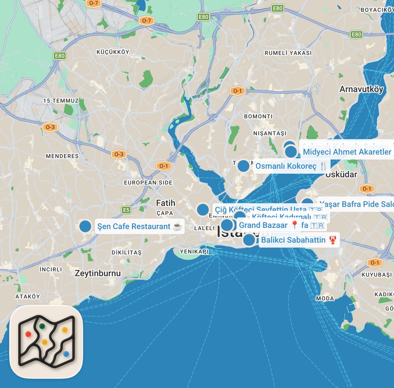 Map preview for Ultimate Istanbul Food Tour: Best Turkish Street Food | Epic Food Journeys with Mark Wiens | Nat Geo