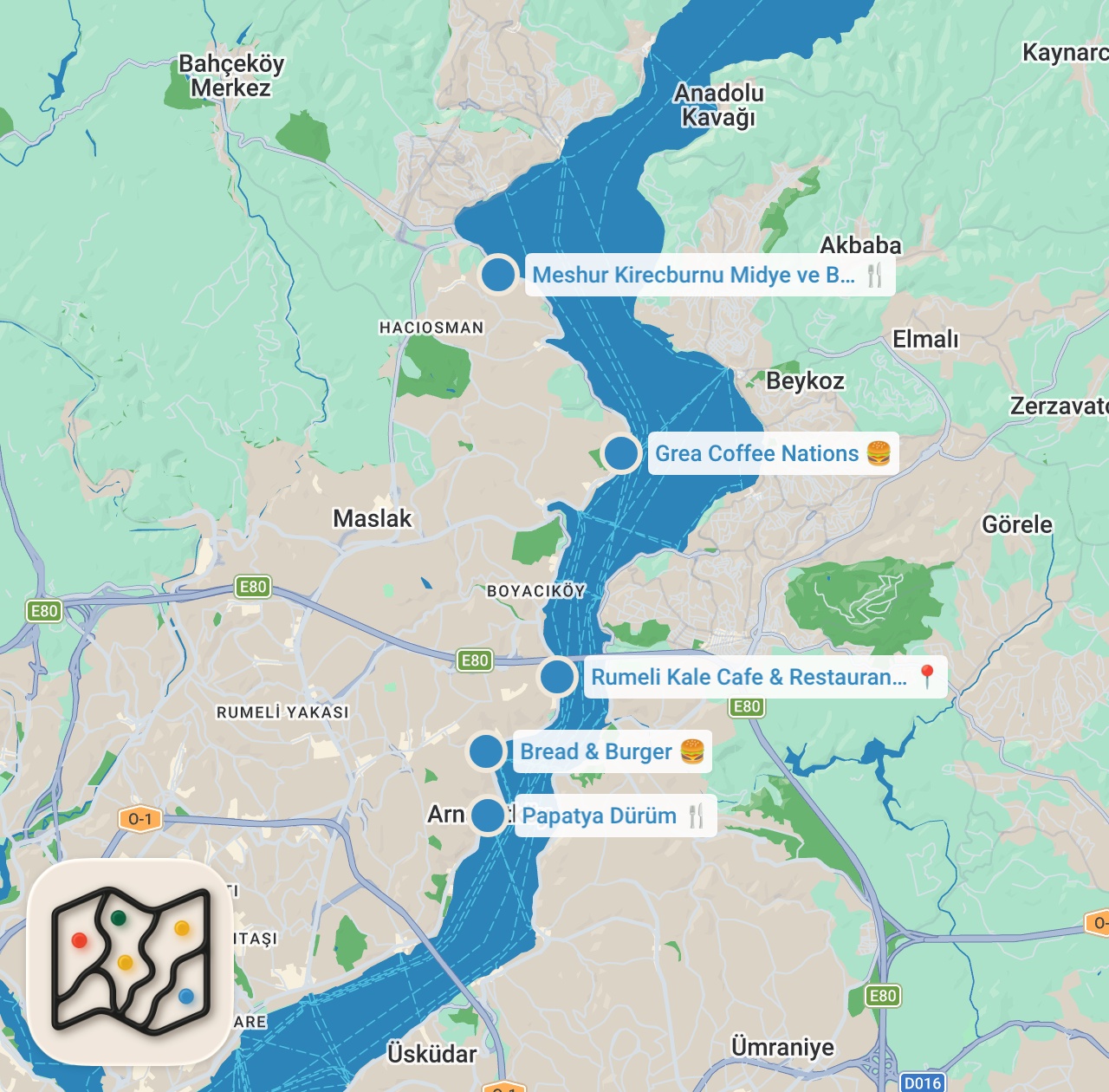 Map preview for İSTANBUL’UN SAHİL LEZZETLERİ (Bayramda bu lezzetlerin tadını çıkar!) - Ayaküstü Lezzetler