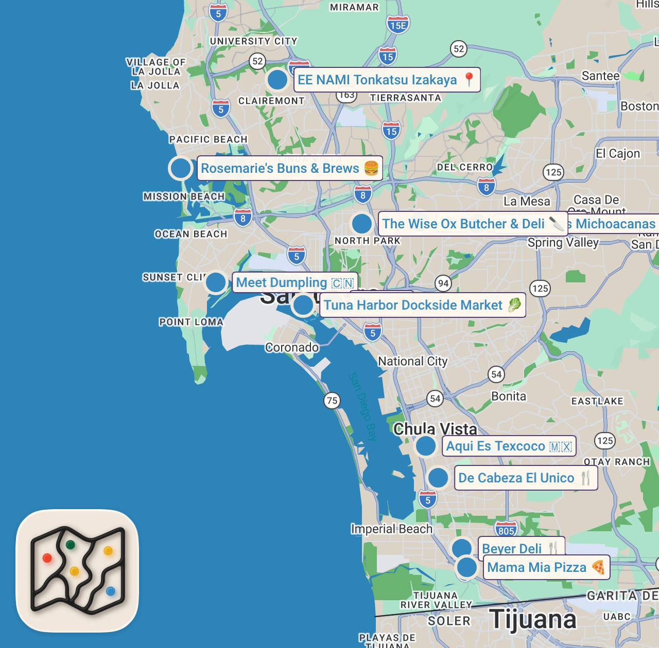 Map preview for MY TOP 10 BEST FOODS in SAN DIEGO 2025 🏆