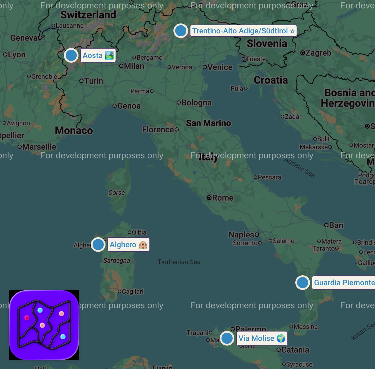 Map of 5 spots from Quali sono le aree meno ITALIANE d'Italia? 🇮🇹