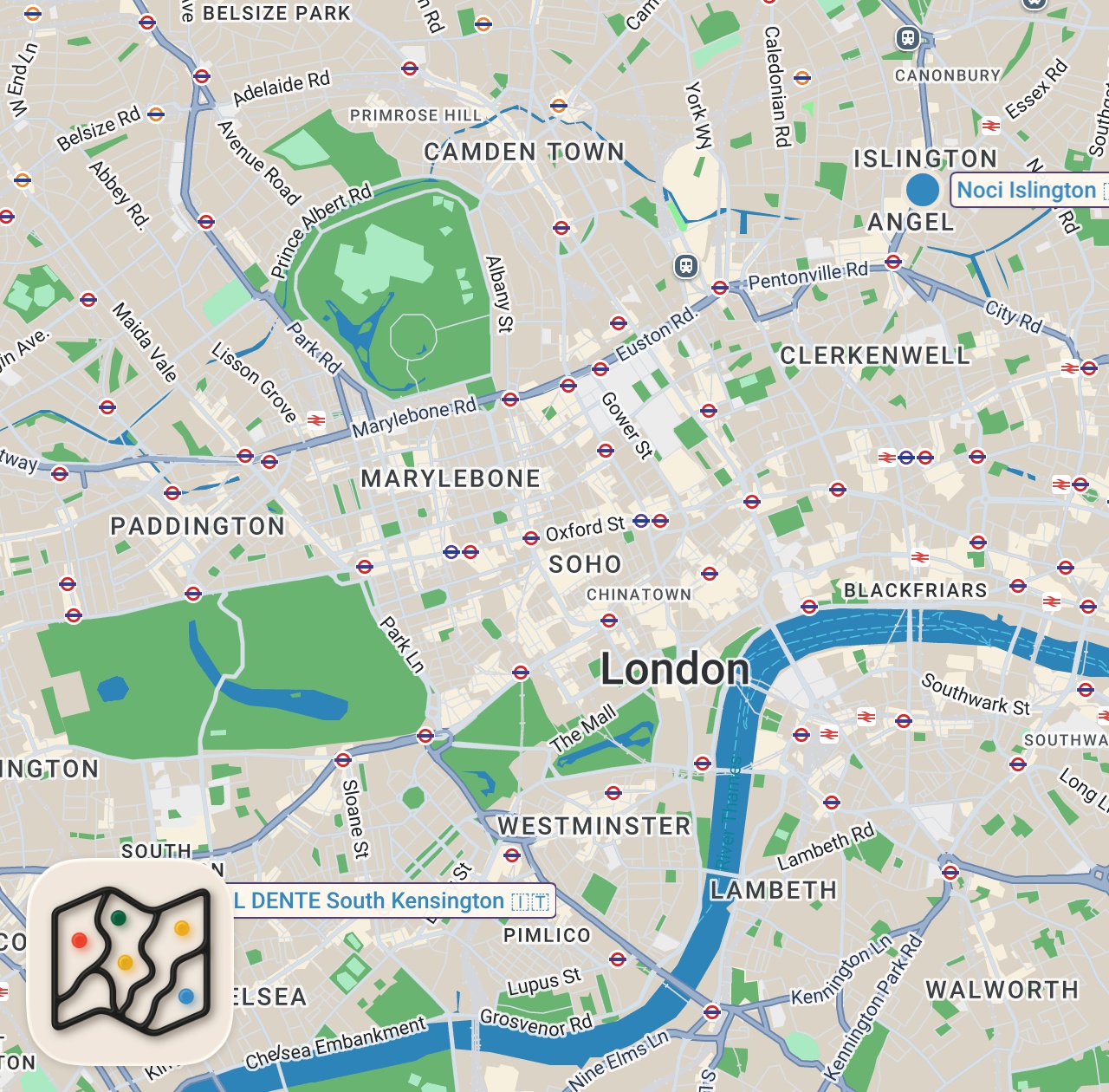 Map of 2 spots from Finding the Best Pasta in London