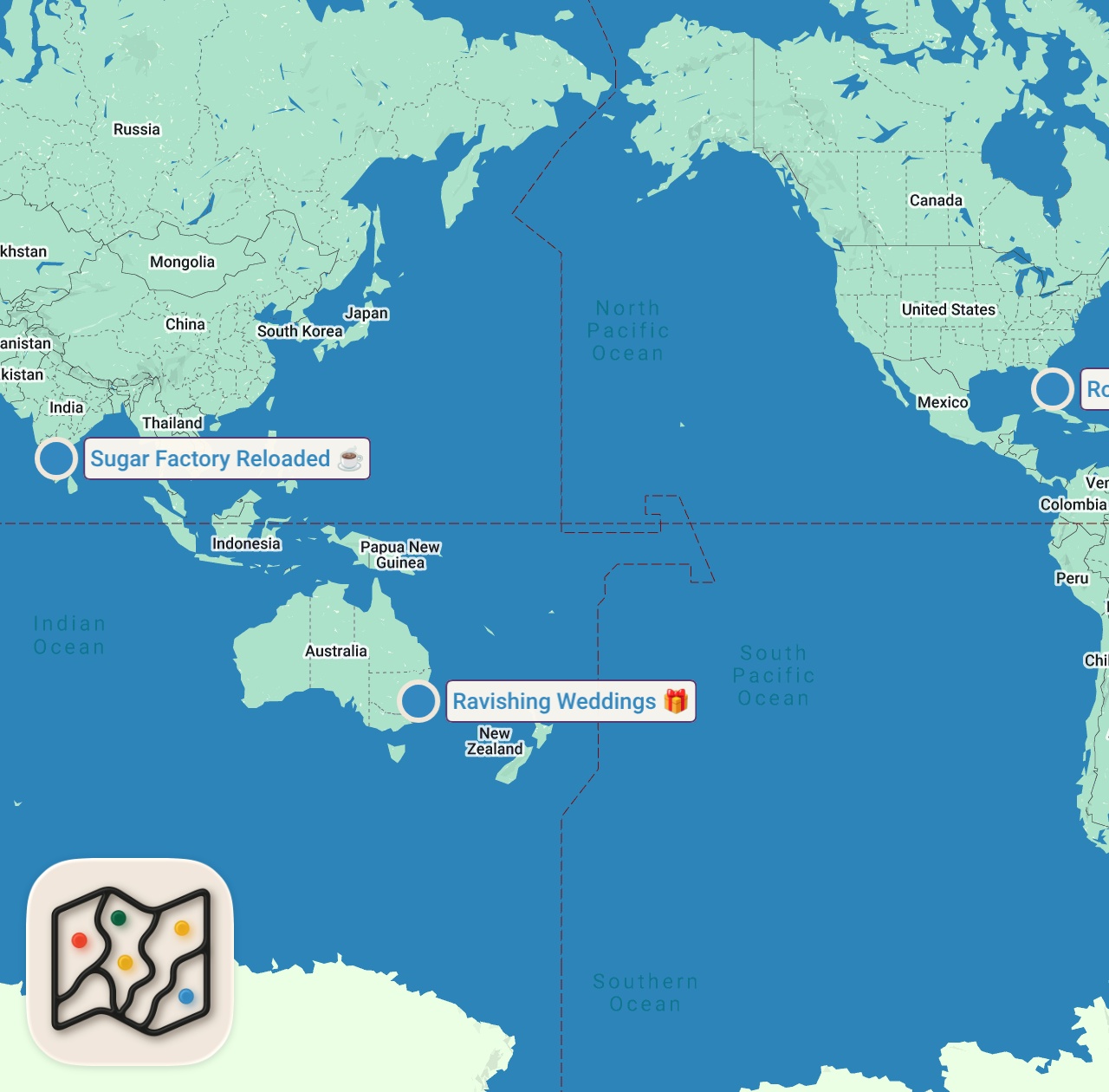 Map of 3 spots from Eating at Christmas Themed Restaurants For 24 Hours...