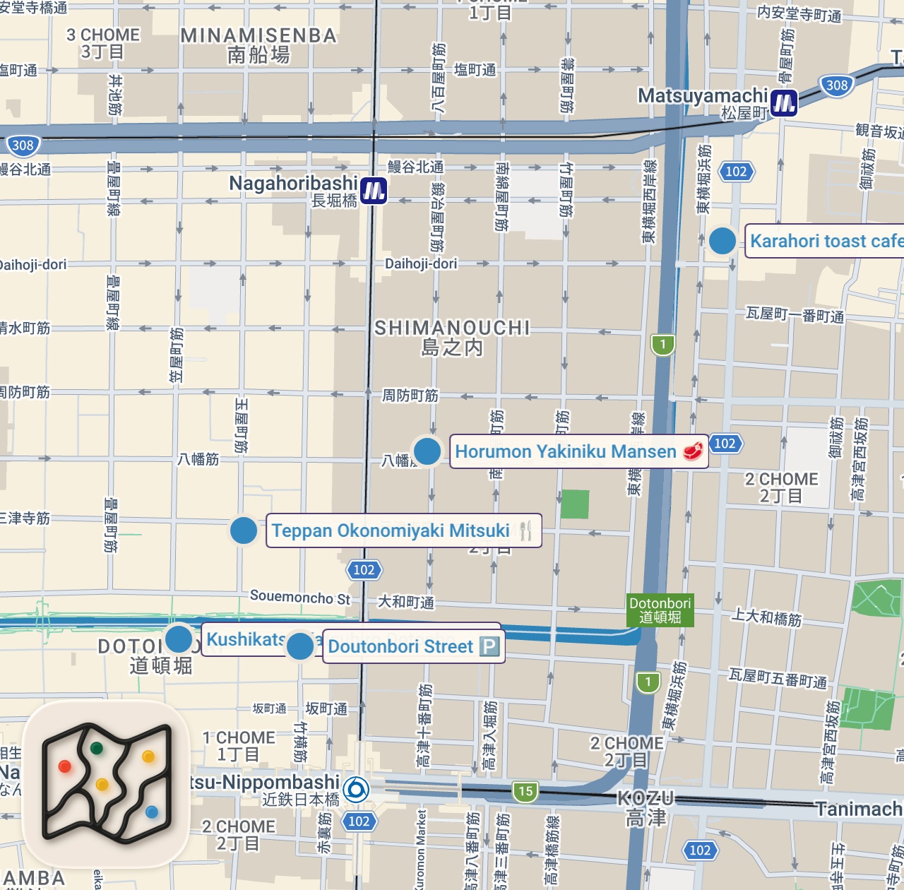 Map preview for 24 Hours in OSAKA! – Wagyu Beef & Japanese Street Food