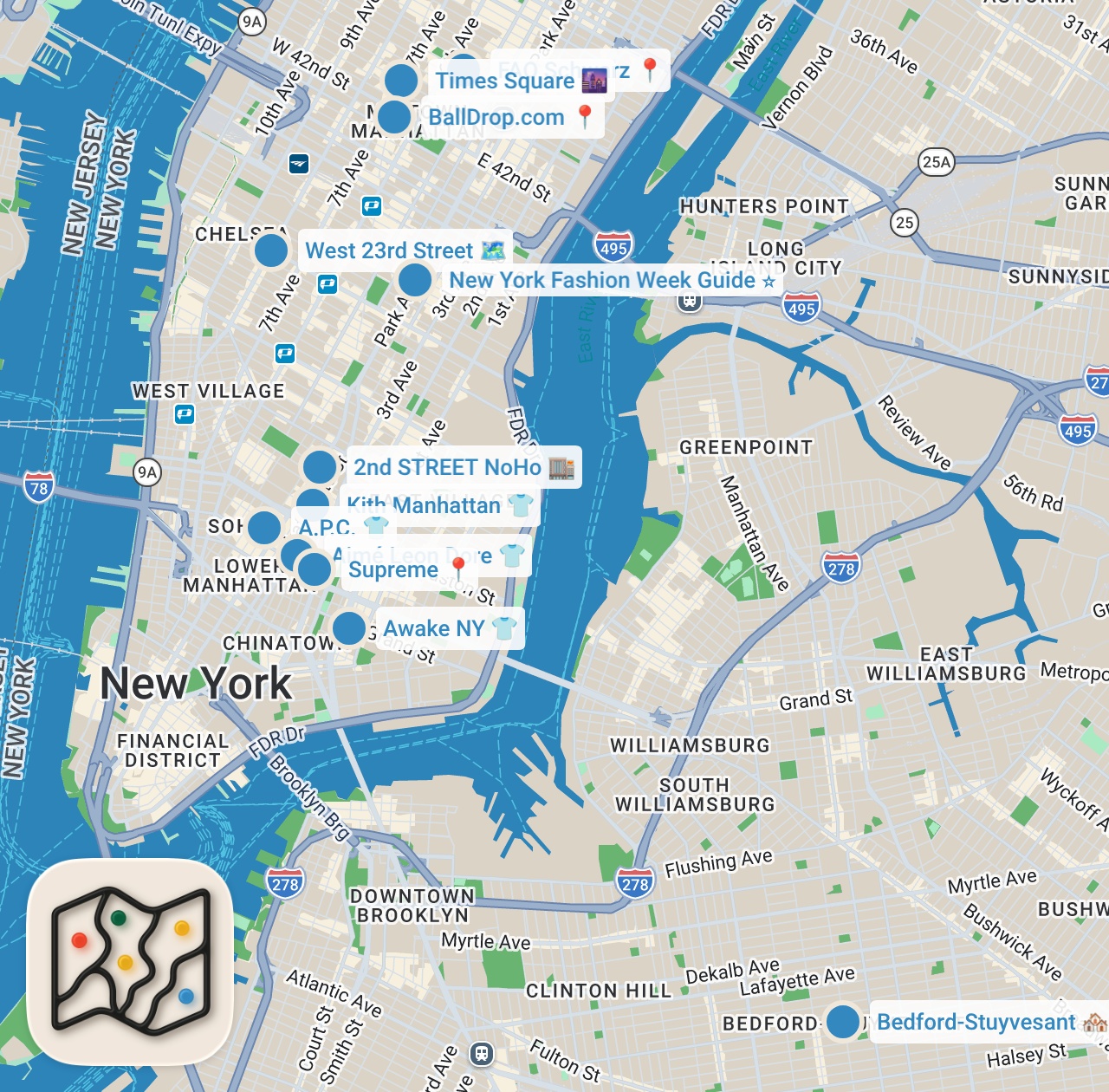 Map preview for STREETWEAR SHOPPING IN NEW YORK - NYFW VLOG ( MY FIRST TIME! )