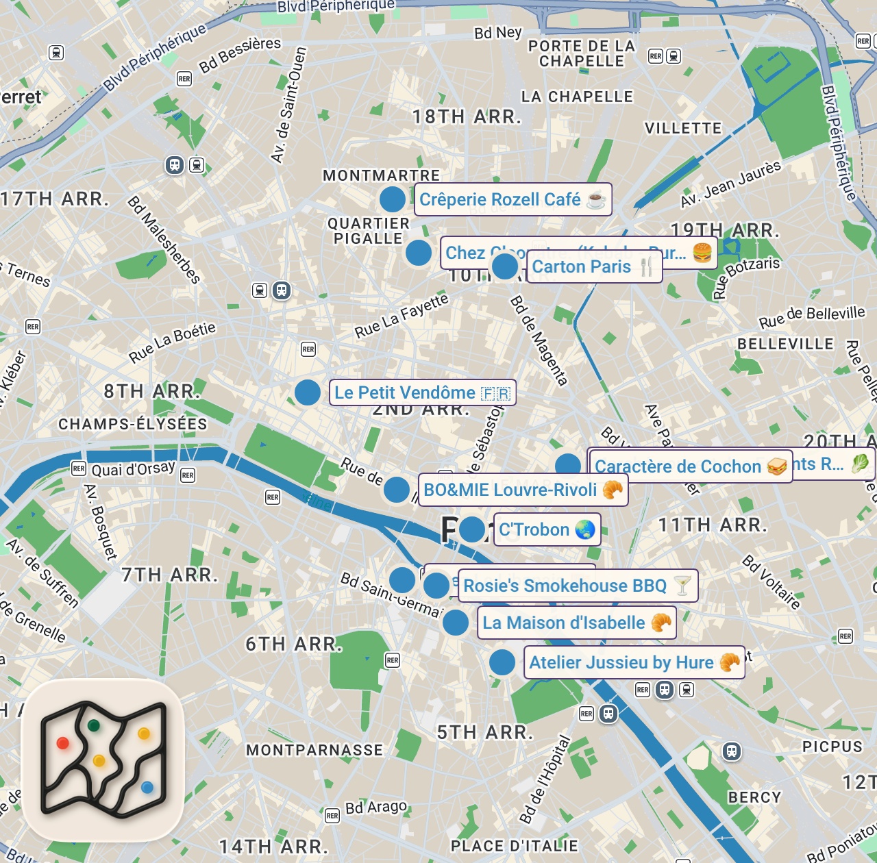 Map preview for We Tried 12 Street Food WHERE LOCALS EAT in Paris (Cheap Eats)