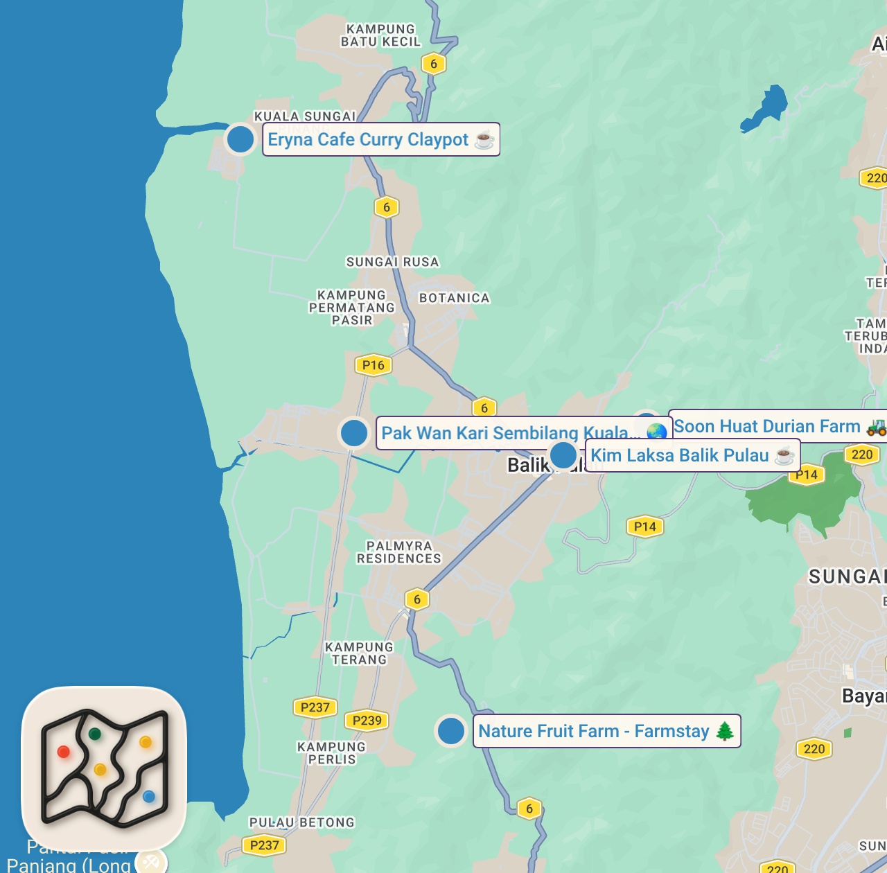 Map of 5 spots from Fish Head Curry Heaven!! 🐠 MALAYSIAN FOOD + Durian Season in Penang, Malaysia!!