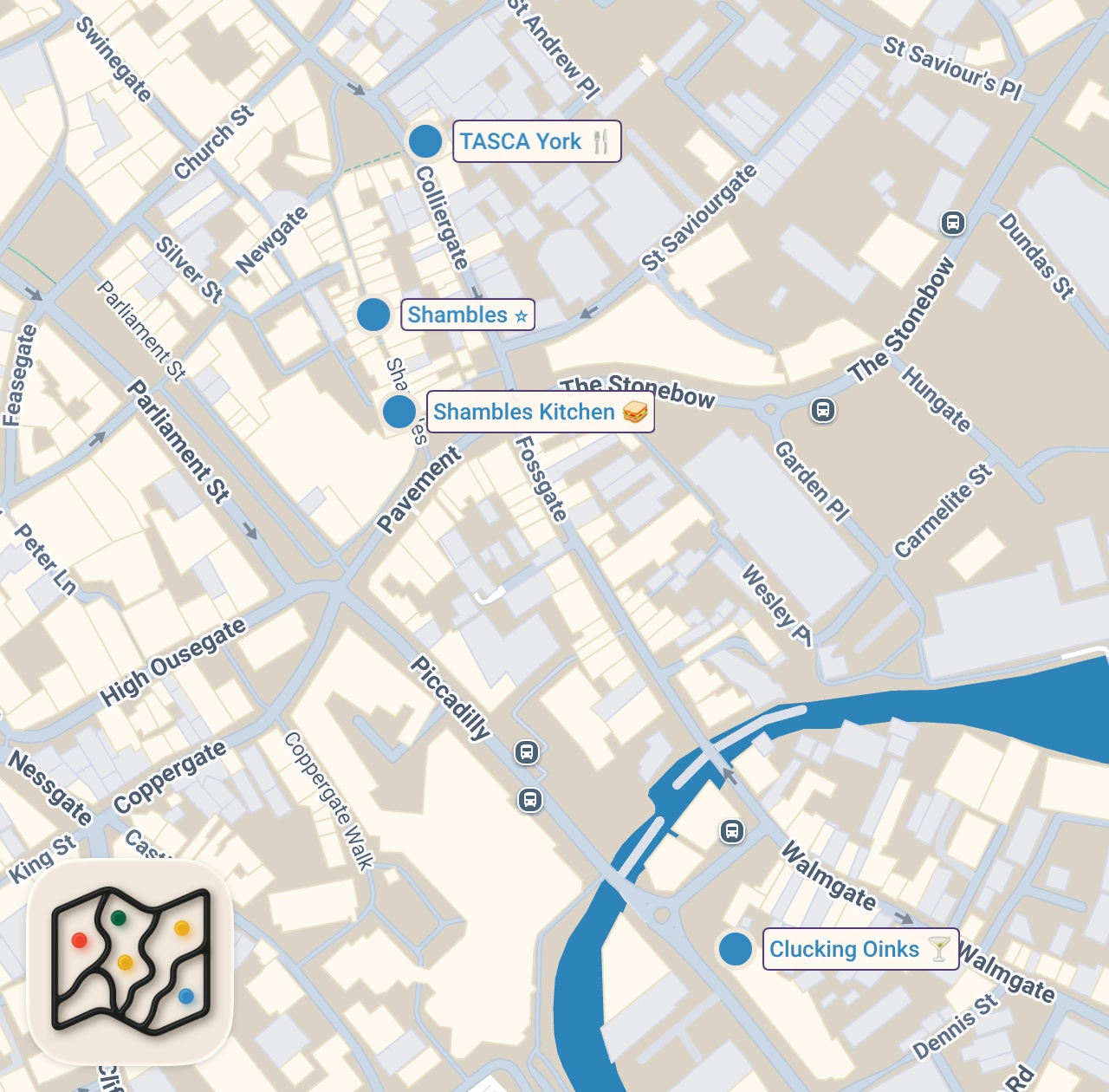Map of 4 spots from I Ate In The Most Medieval City In The UK!