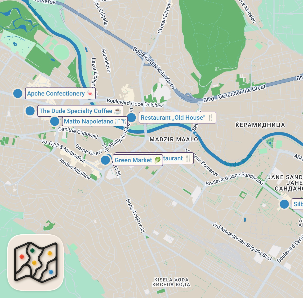 Map preview for BEST Balkan Food in SKOPJE 🇲🇰 Pleskavica + Selsko Meso + #1 Pizza in the Balkans