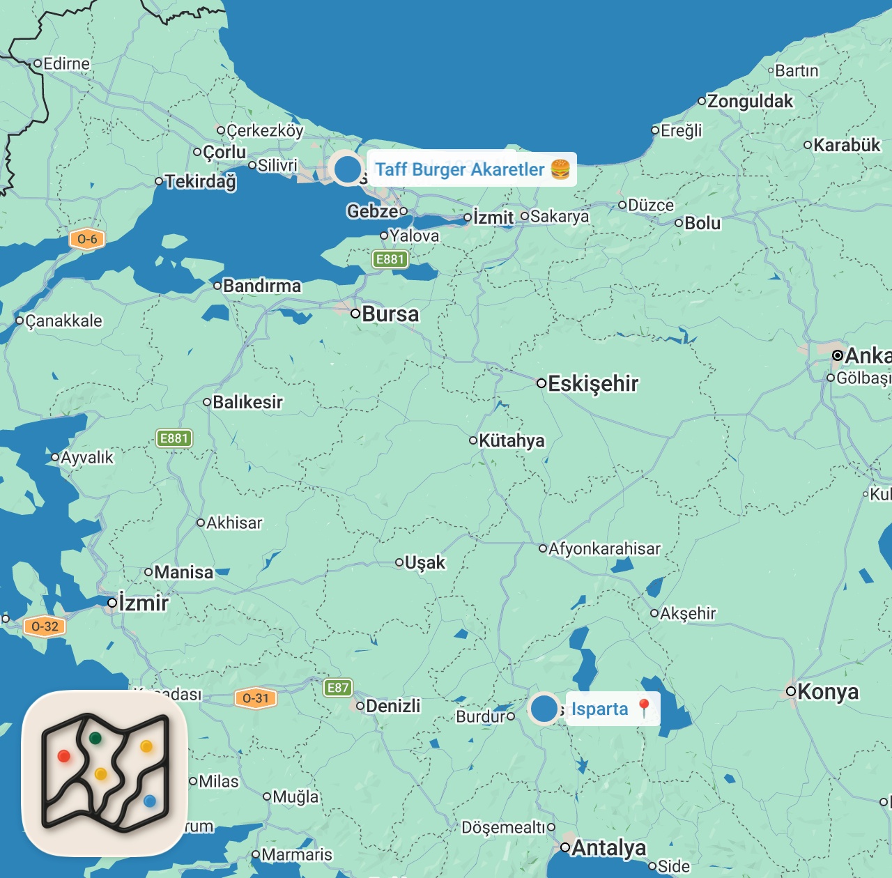 Map preview for Tavsiyelerinizi Keşfe Çıkıyoruz | Smash Burger, Isparta Şiş, French Omlet - Ayaküstü Lezzetler